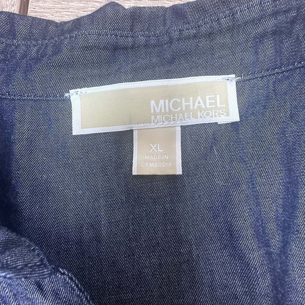Michael Michael Kors Ruched Front Denim Lyocell Shirtdress in Indigo Rinse - Picture 5 of 6